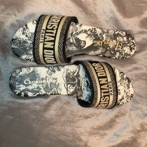 CHRISTIAN DIOR Canvas Embroidered Dway Mules